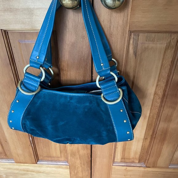 Maxx New York Handbags - Maxx NY Teal Suede Leather Satchel